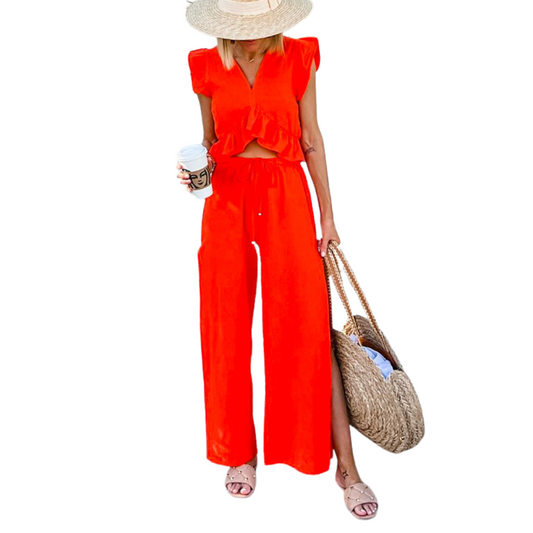 Laarissa | Ensemble deux pièces orange | Haut col V