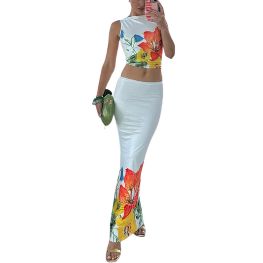 Querina | Ensemble deux pièces blanc fleuri