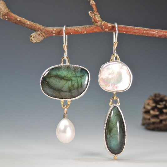 Boucles D'Oreilles Vintage En Argent Avec Pierres Naturelles