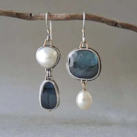 Boucles D'Oreilles Vintage En Pierres Naturelles Et Argent
